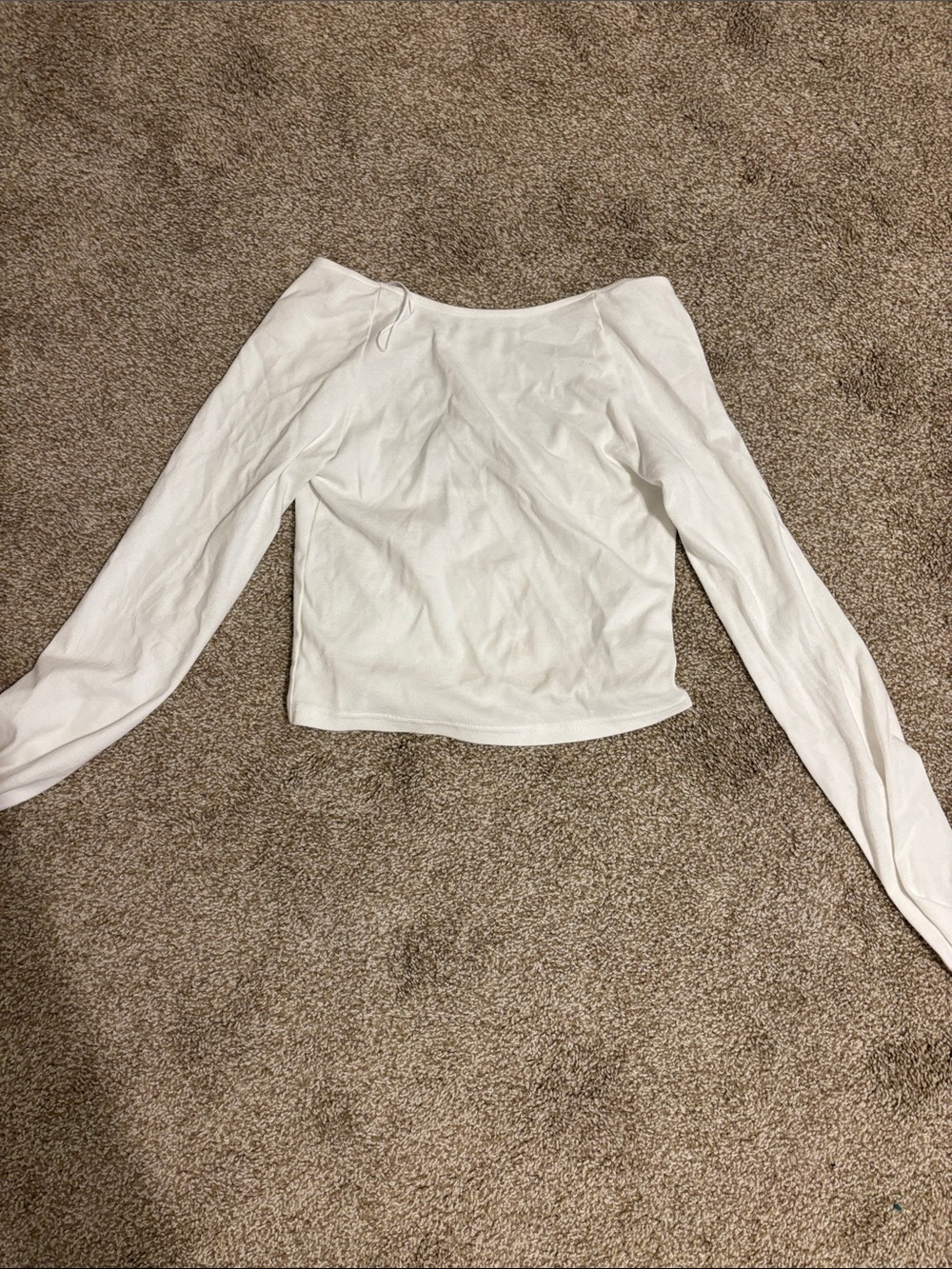 aerie White Scoop-Neck Long Sleeve Crop Top